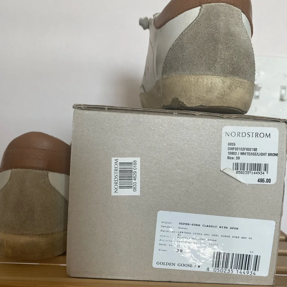 Golden Goose-Style White Leather Sneakers with Gray Star and Tan Heel - Picture 5 of 5